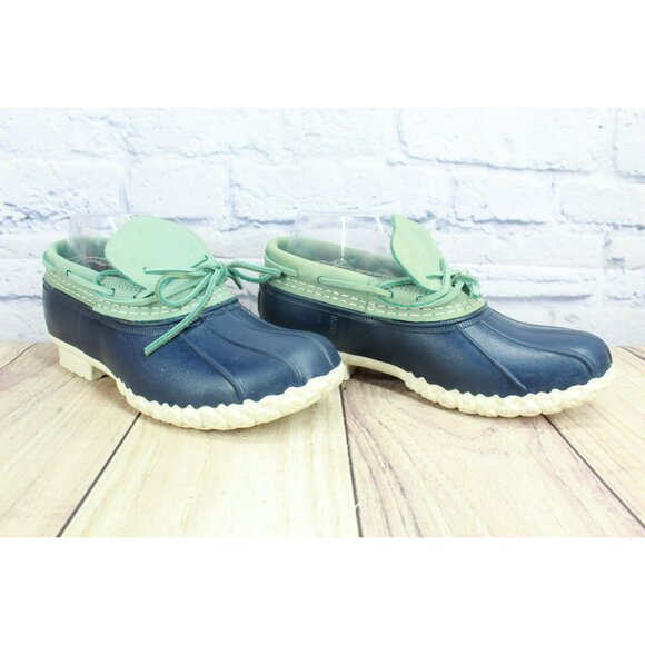 LL Bean Low Duck Boots Blue Rubber Moccasin Slip-on Size 7 M Unlined - Picture 3 of 10